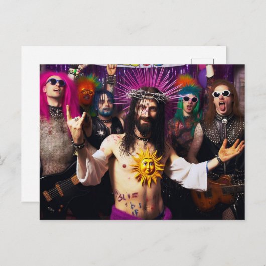 Kleurrijke Grappige Punkrock Feest Jezus Briefkaart (Voorkant / Achterkant)