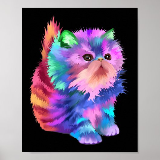 Kleurrijke Grappige Regenboog Kitten Rave Psychede Poster (Voorkant)