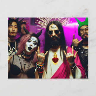 Kleurrijke Grappige Retro Punk Rock Feest Jezus Briefkaart