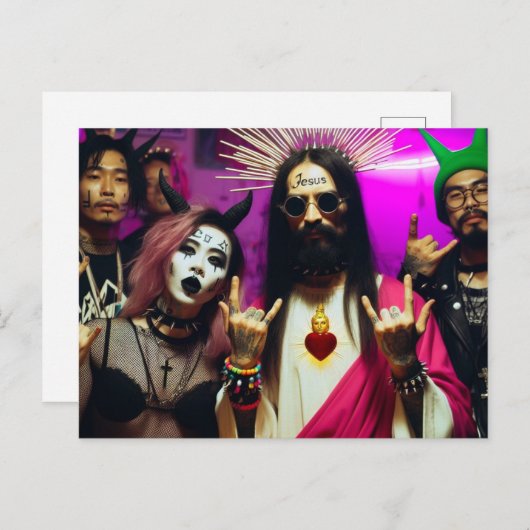 Kleurrijke Grappige Retro Punk Rock Feest Jezus Briefkaart (Voorkant / Achterkant)