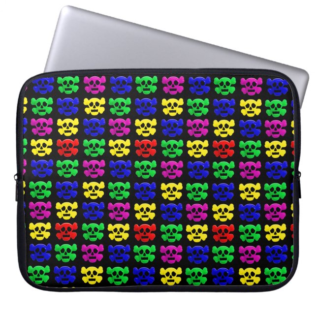 Kleurrijke grappige schedel laptop sleeve (Voorkant)