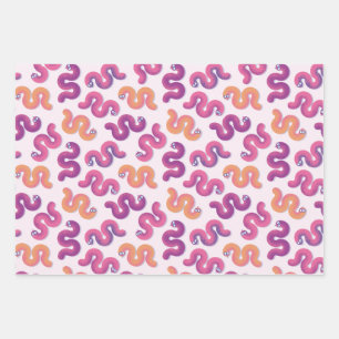 Kleurrijke grappige slangen (roze, paars en oranje inpakpapier vel