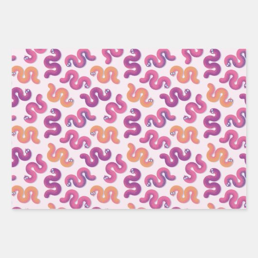 Kleurrijke grappige slangen (roze, paars en oranje inpakpapier vel (Voorkant)