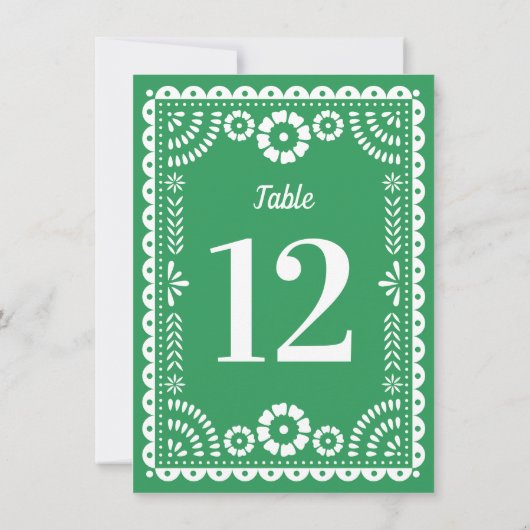 Kleurrijke Green Papel Picado Trouwtafel nummer Kaart (Achterkant)