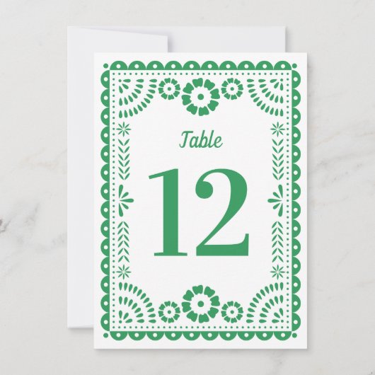 Kleurrijke Green Papel Picado Trouwtafel nummer Kaart (Achterkant)