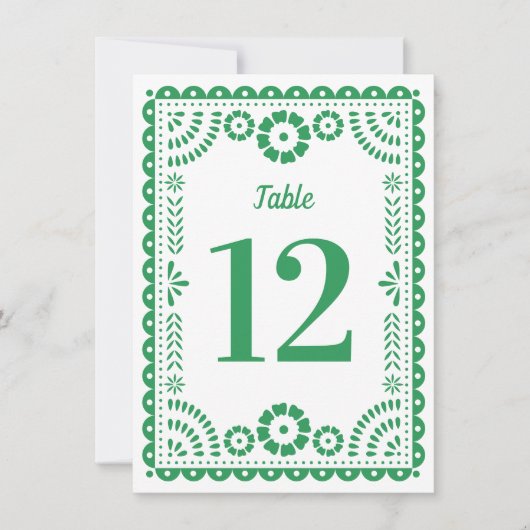 Kleurrijke Green Papel Picado Trouwtafel nummer Kaart (Voorkant)