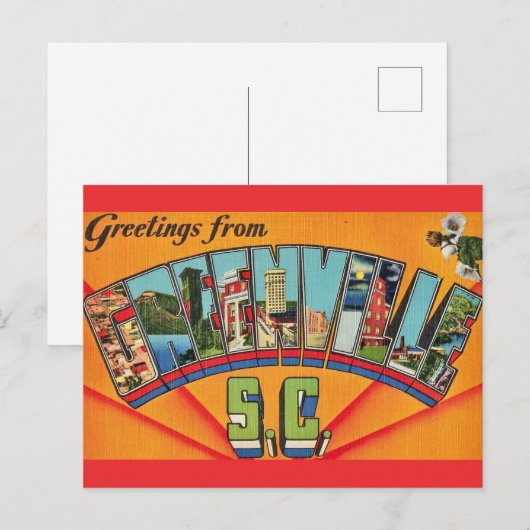 Kleurrijke Greenville SC Groet Briefkaart (Voorkant / Achterkant)