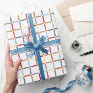 Kleurrijke Grid met Negatieve Ruimte Mid-Mod-geïns Cadeaupapier