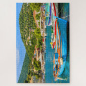 Kleurrijke Griekse vissersboten in de haven van Ki Legpuzzel (Verticaal)