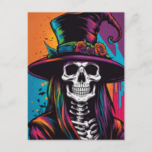 Kleurrijke griezelige schedel Halloween Briefkaart