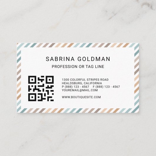 Kleurrijke grijze strips pastkleurige QR-CODE Visitekaartje (Achterkant)