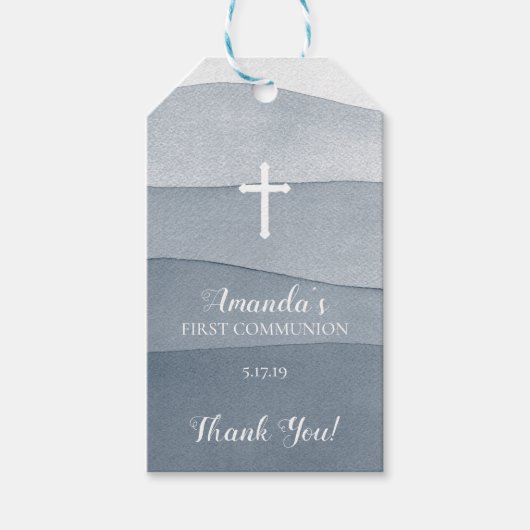 Kleurrijke Grijze Waterverf Heilige Communie Favor Cadeaulabel (Voorkant)