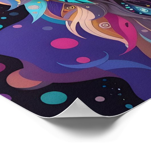 Kleurrijke grijze wolf neon kleuren poster (Hoek)