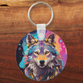 Kleurrijke grijze wolf neon kleuren sleutelhanger (Voorkant)