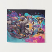 Kleurrijke grijze wolf neon kleuren wandkleed (Voorkant (horizontaal))