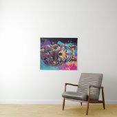 Kleurrijke grijze wolf neon kleuren wandkleed (In Situ (horizontaal))