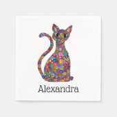 Kleurrijke grillige bloem Mozaïek Kat Monogram Naa Servetten (Voorkant)