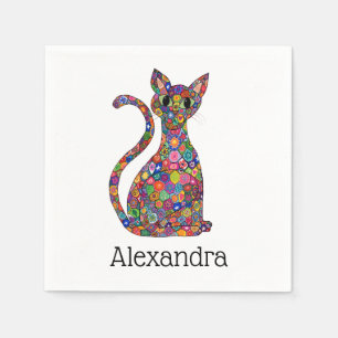 Kleurrijke grillige bloem Mozaïek Kat Monogram Naa Servetten