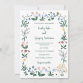 Kleurrijke grillige bloemen bruiloft kaart (Voorkant)