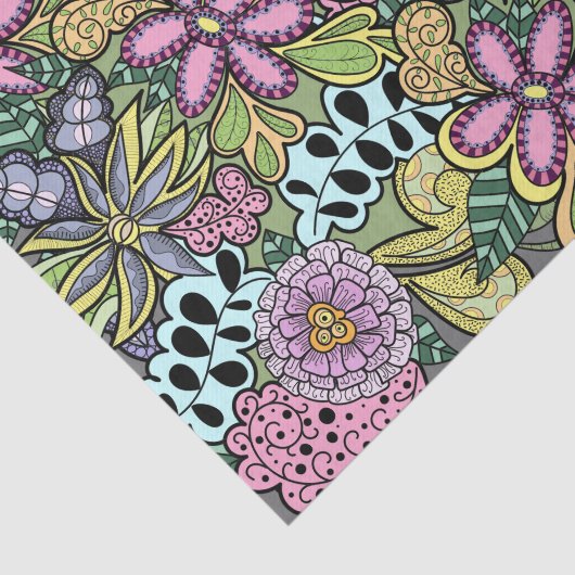 Kleurrijke grillige bloemen en bladeren botanisch tissuepapier (Detail)