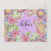 Kleurrijke grillige bloemen op Paarse Moederdag Briefkaart (Voorkant)