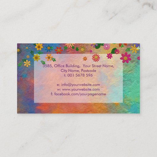 Kleurrijke grillige bloemkunst visitekaartje (Achterkant)