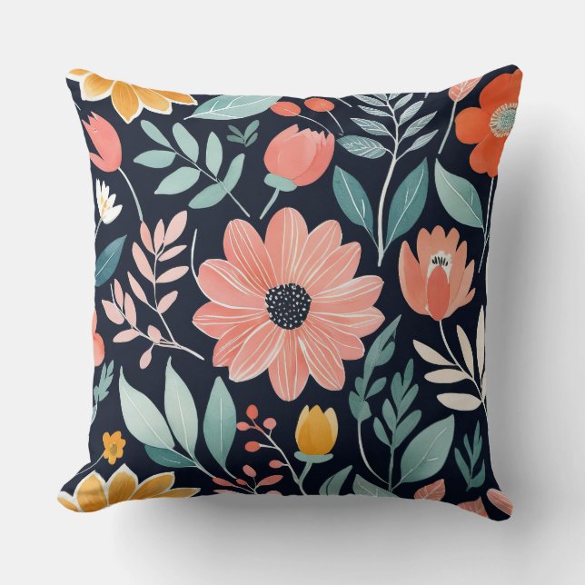 Kleurrijke grillige boho bloemen kussen (Voorkant)