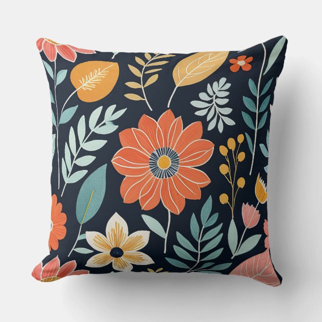 Kleurrijke grillige Boho bloemen Kussen (Voorkant)