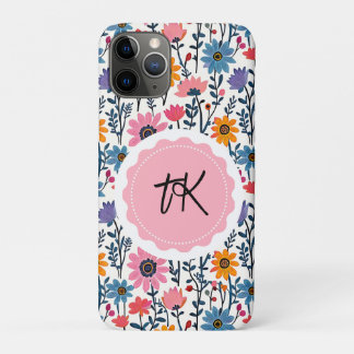Kleurrijke grillige Folk Art Floral Monogrammed Case-Mate iPhone Case