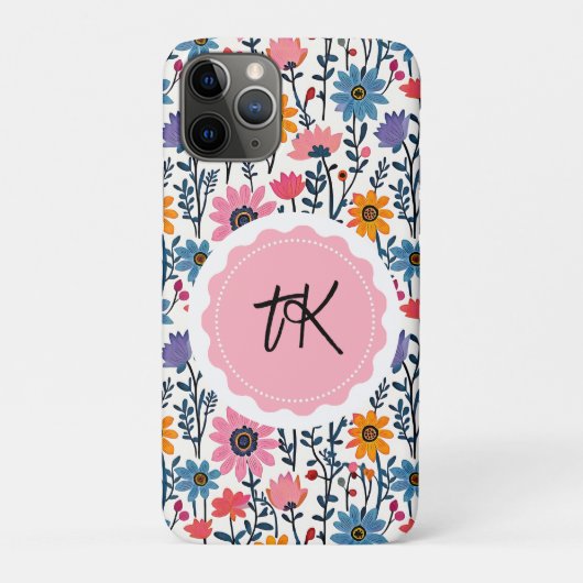 Kleurrijke grillige Folk Art Floral Monogrammed Case-Mate iPhone Case (Achterkant)
