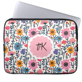 Kleurrijke grillige Folk Art Floral Monogrammed Laptop Sleeve