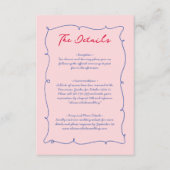 Kleurrijke grillige grens & script bruiloft detail informatiekaartje (Voorkant)