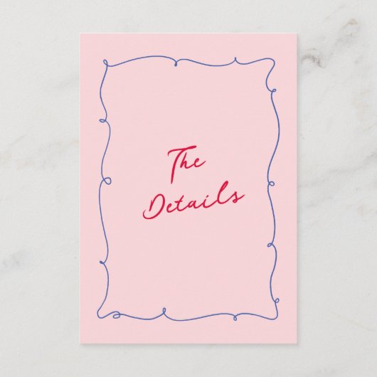Kleurrijke grillige grens & script bruiloft detail informatiekaartje (Achterkant)