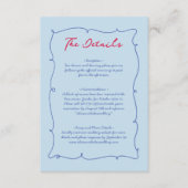 Kleurrijke grillige grens & script bruiloft detail informatiekaartje (Voorkant)