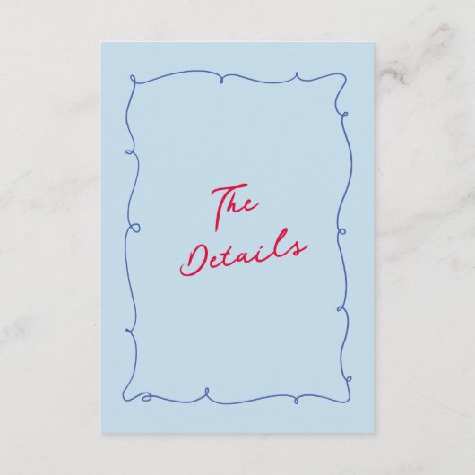 Kleurrijke grillige grens & script bruiloft detail informatiekaartje (Achterkant)