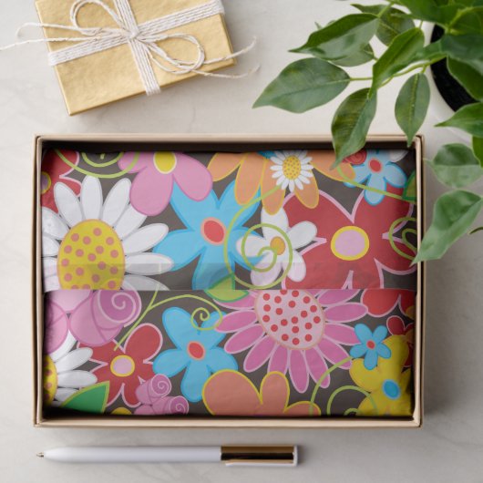 Kleurrijke grillige lentebloemen tuin chique Schat Tissuepapier (Geschenk)