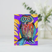 Kleurrijke grillige mozaïek Uil Art Briefkaart (Staand voorkant)