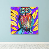 Kleurrijke grillige mozaïek Uil Art Canvas Afdruk (Insitu (Houten vloer))