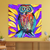 Kleurrijke grillige mozaïek Uil Art Canvas Afdruk (Insitu (Woonkamer))