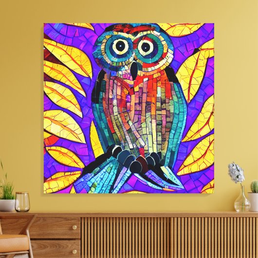 Kleurrijke grillige mozaïek Uil Art Canvas Afdruk (Insitu (Woonkamer))