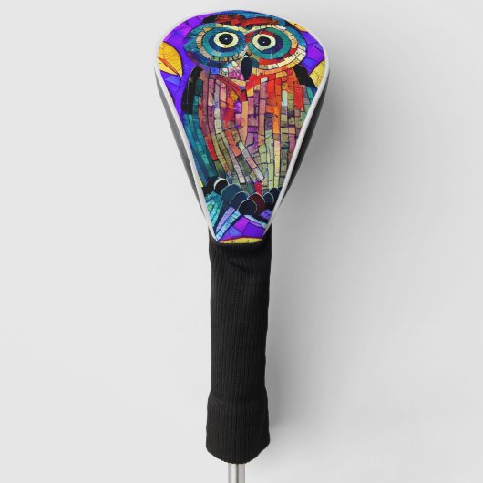 Kleurrijke grillige mozaïek Uil Art Golfheadcover (Voorkant)