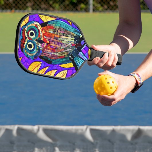 Kleurrijke grillige mozaïek Uil Art Pickleball Paddle (Insitu)