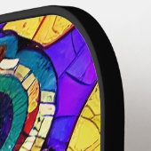 Kleurrijke grillige mozaïek Uil Art Pickleball Paddle (Links Detail)