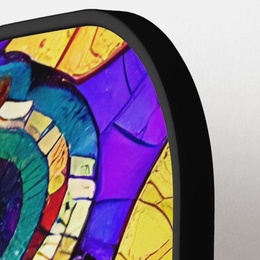 Kleurrijke grillige mozaïek Uil Art Pickleball Paddle (Links Detail)