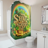Kleurrijke, grillige Rainbow Saint Patrick's Day Douchegordijn (In situ)