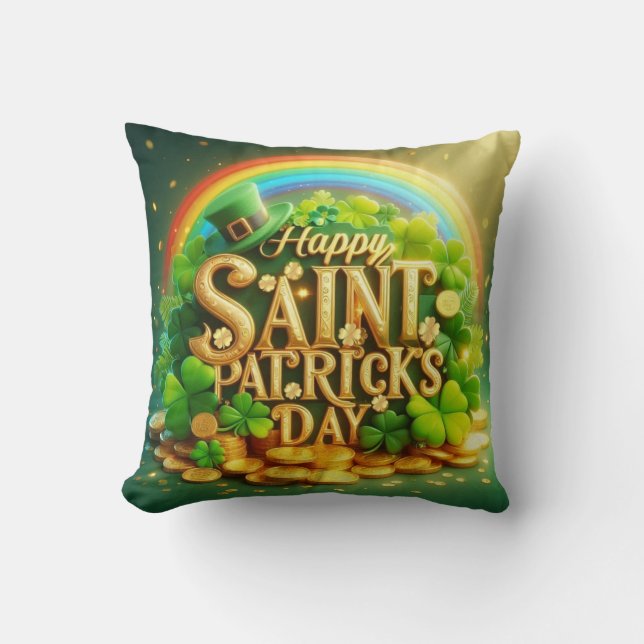 Kleurrijke, grillige Rainbow Saint Patrick's Day Kussen (Voorkant)