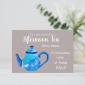 Kleurrijke grillige theepot middag theefeest kaart (Staand voorkant)