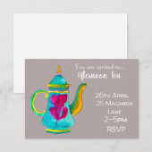 Kleurrijke grillige theepot middag theefeest kaart (Voorkant / Achterkant)