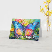 Kleurrijke grillige vlinder Happy Birthday Kaart (Gele Bloem)