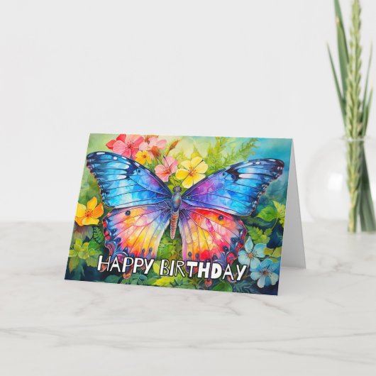 Kleurrijke grillige vlinder Happy Birthday Kaart (Voorkant)